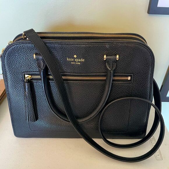 Kate Spade Black Leather Kalen Chester Street Satchel purse bag w strap EUC - Picture 1 of 9